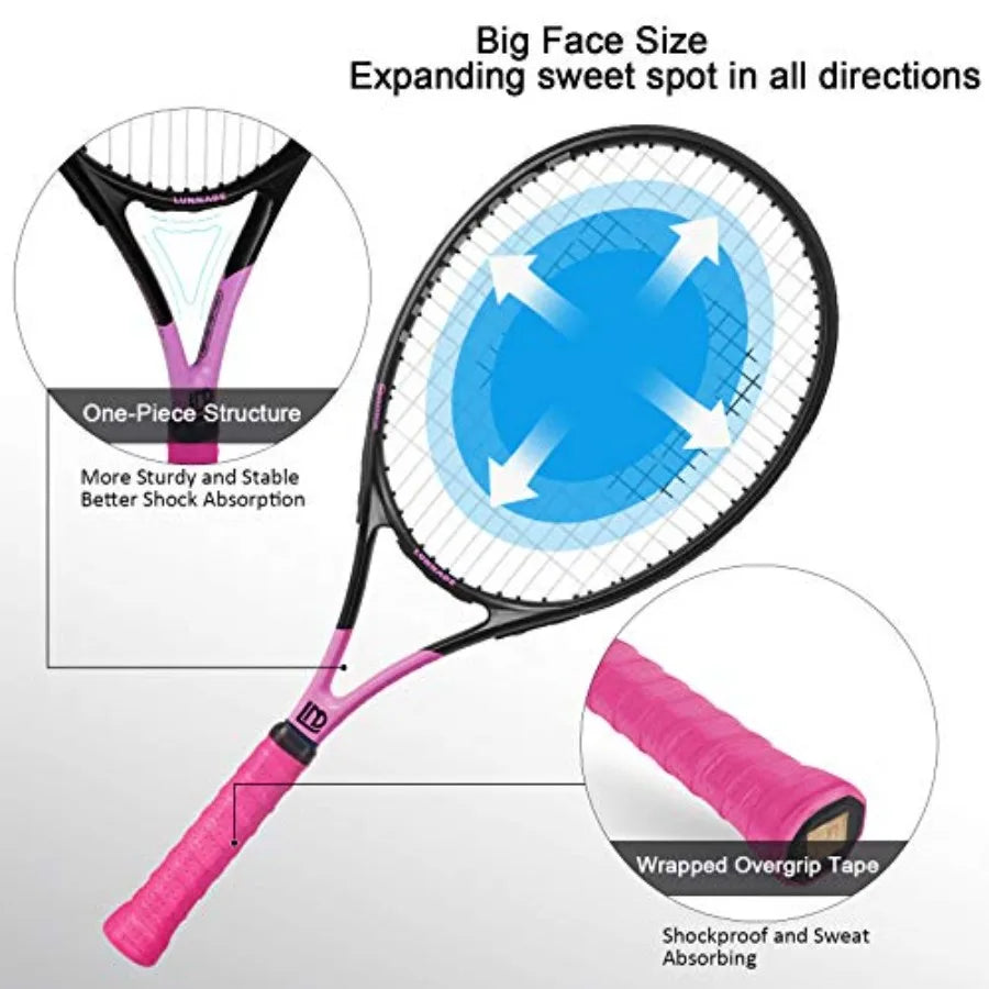 Women Tennis Racket Shockproof Carbon Fiber Lightweight Pre Strung