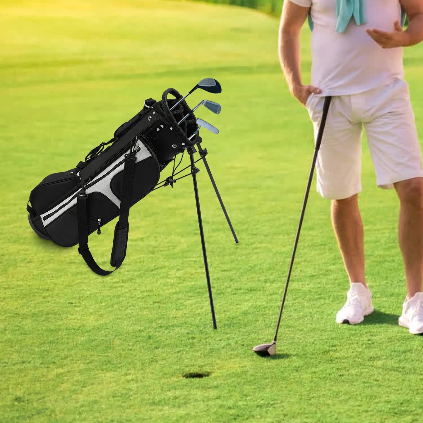 Golf Stand Bag Lightweight Nylon Waterproof 3 Dividers 5 Pockets