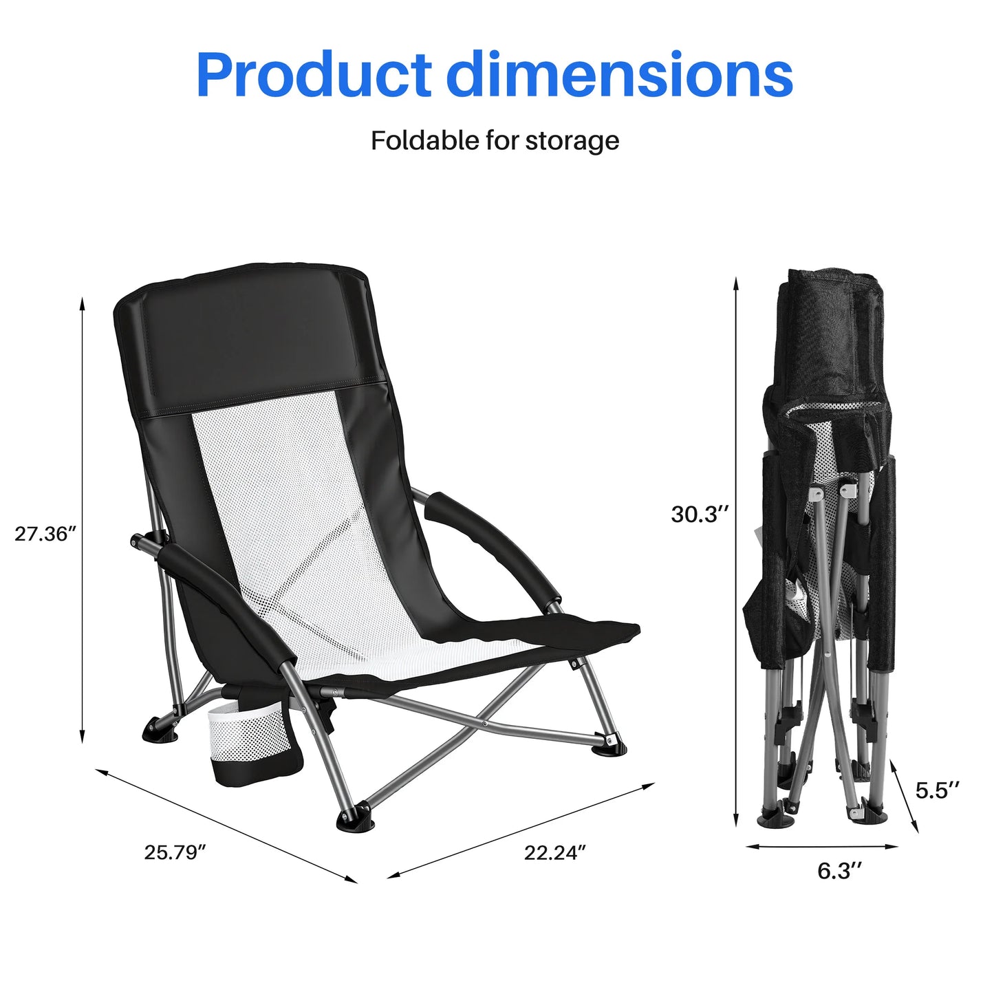 JHK Portable Lightweight Camping Beach Chair With Cup Holder
