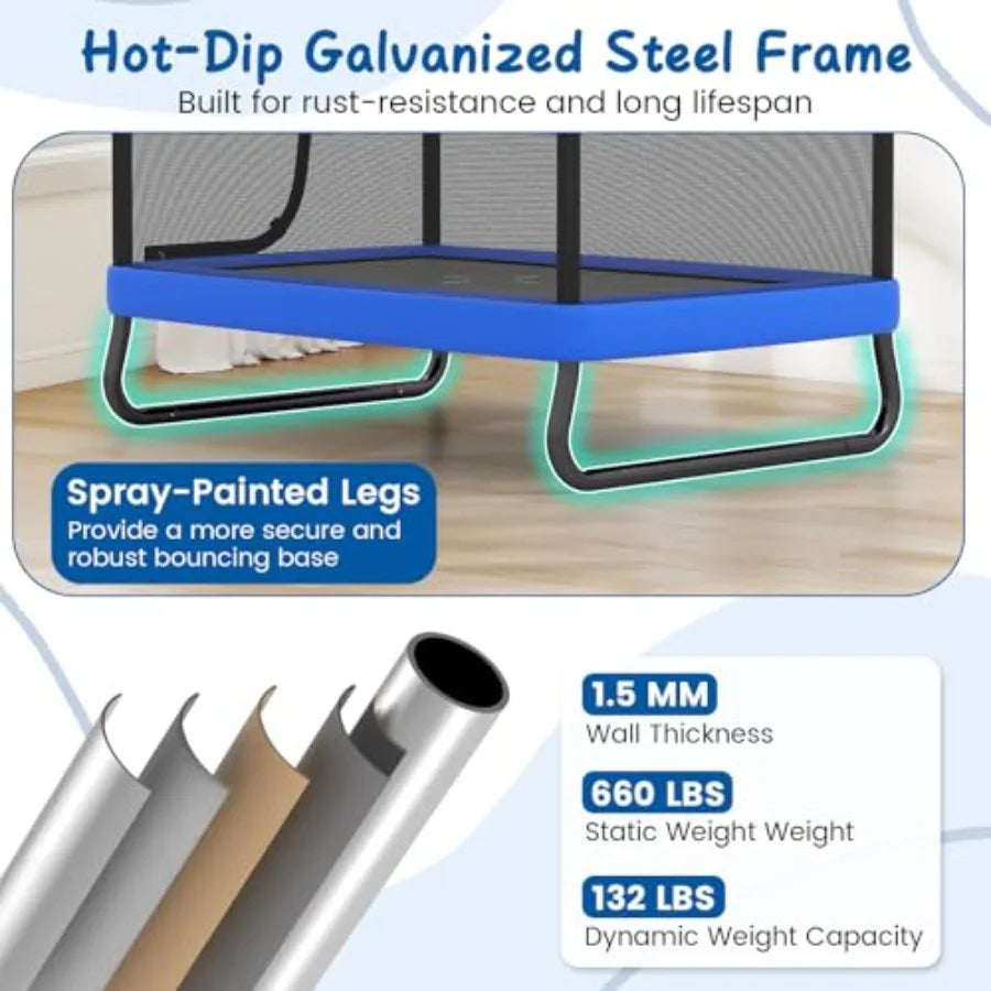 Indoor Outdoor Trampoline Rectangle With Steel Frame Enclosure