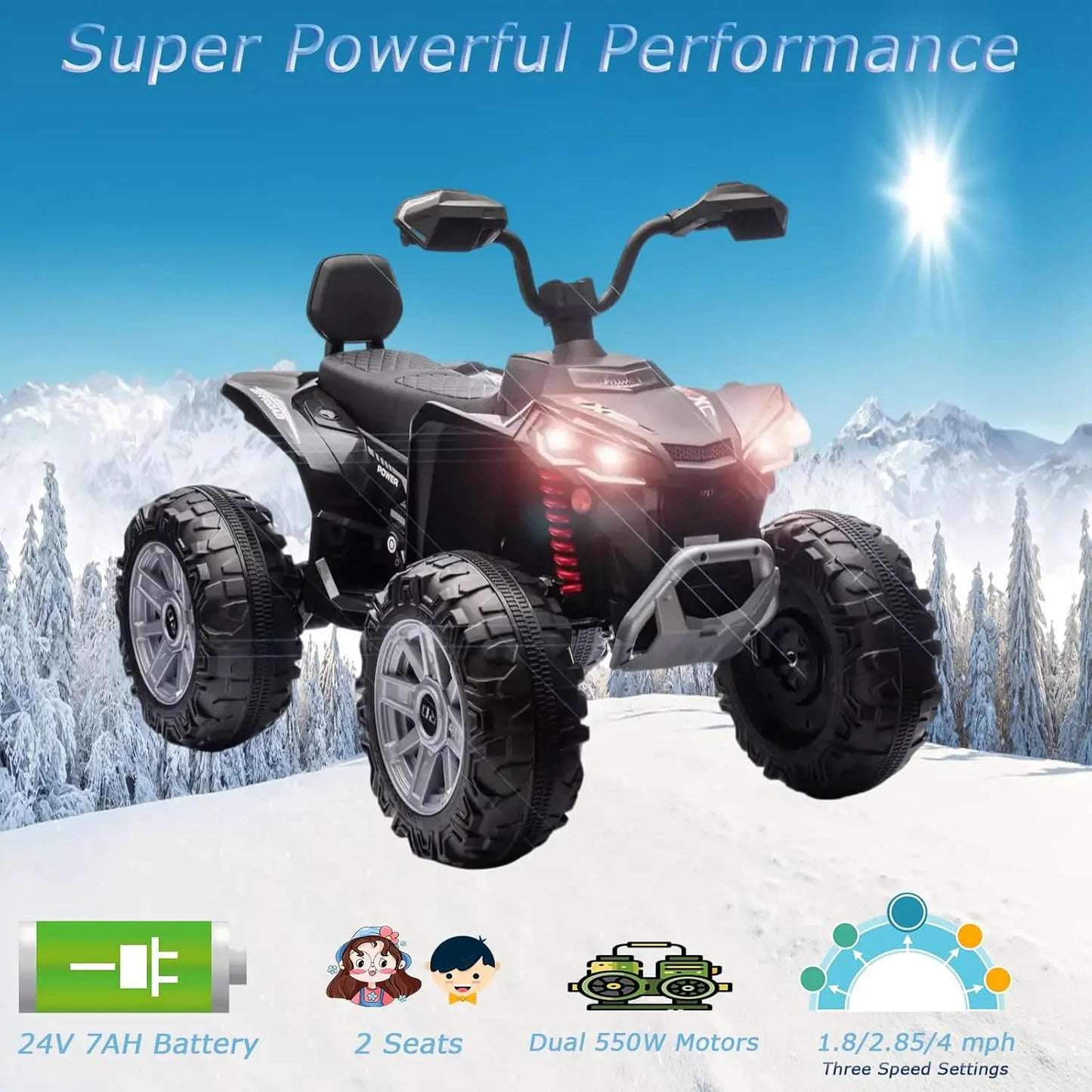 24V Kids Electric ATV Four Wheeler With Dual 550W Motors