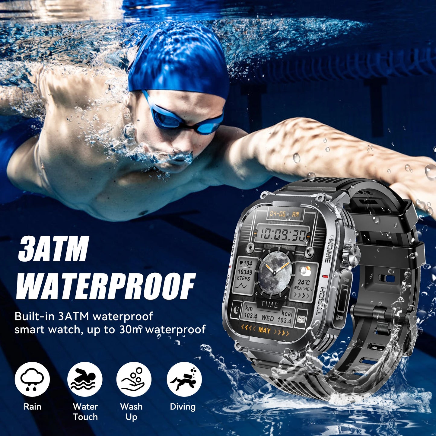 EIGIIS Smart Watch Men 3ATM Waterproof S320B With Compass And LED Flashlight