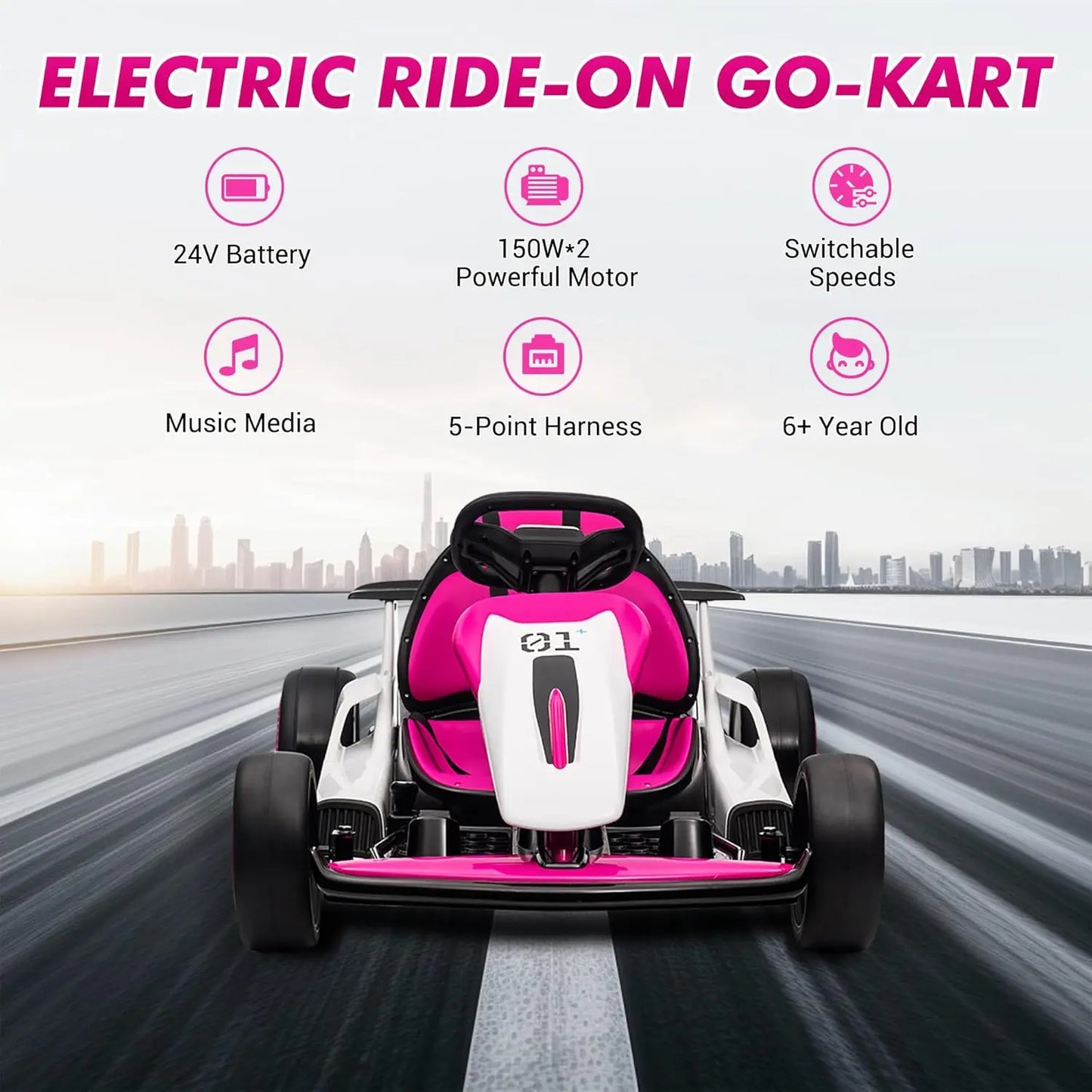 24V Dual 200W Ride On Go Kart For Kids 6 To 12 With LED Lights
