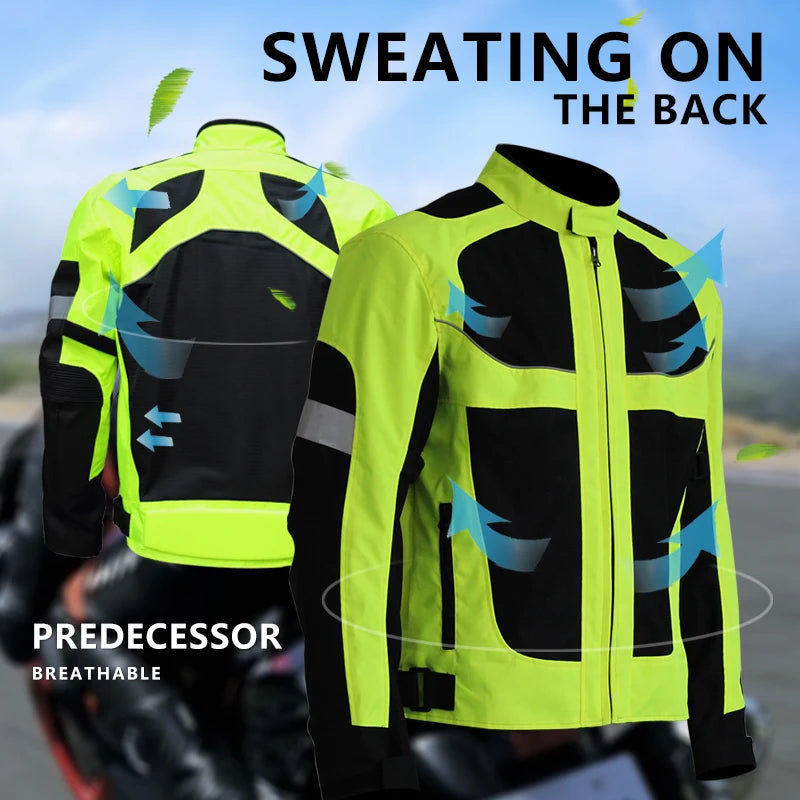 Reflective Motorcycle Jacket With Protective Padding For Night Riding
