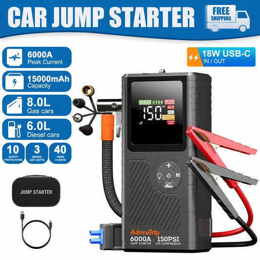 AdoreTrip 6000A Car Jump Starter With Air Compressor 150 PSI