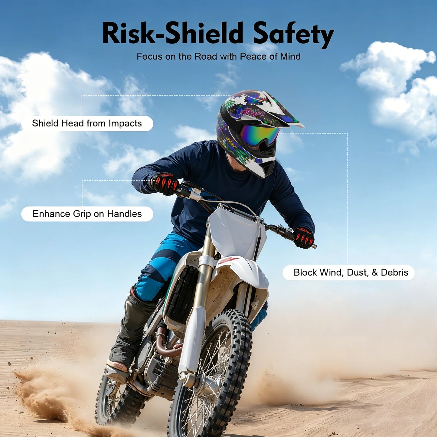 Well Vented Unisex Motocross Helmet,Impact Resistant Shell,Lightweight Frame,ATV BMX Dirt Bike Racing Protective Gear