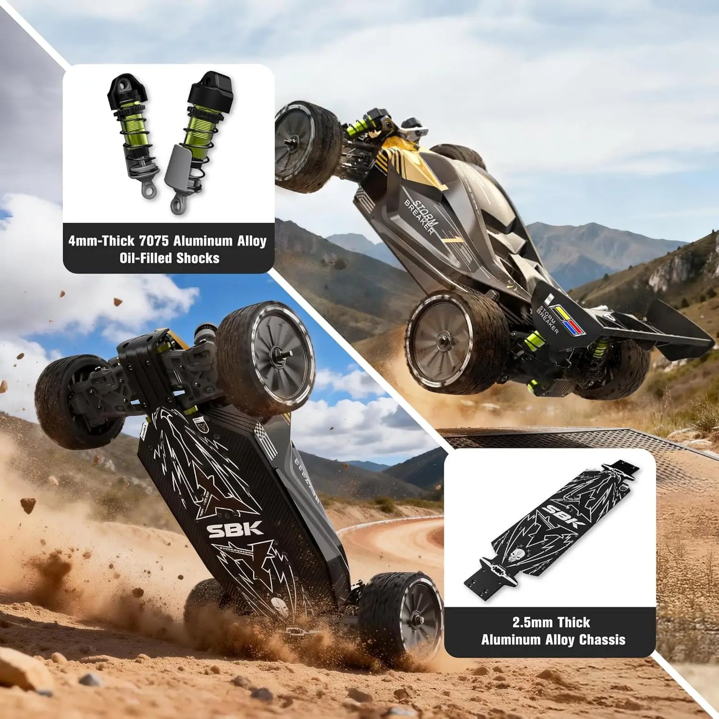 1/10 Scale Brushless RC Monster Truck, 4WD RTR Buggy, Max 50+ MPH, Waterproof, Carbon Fiber Body, Black, for Ages 14 and Up