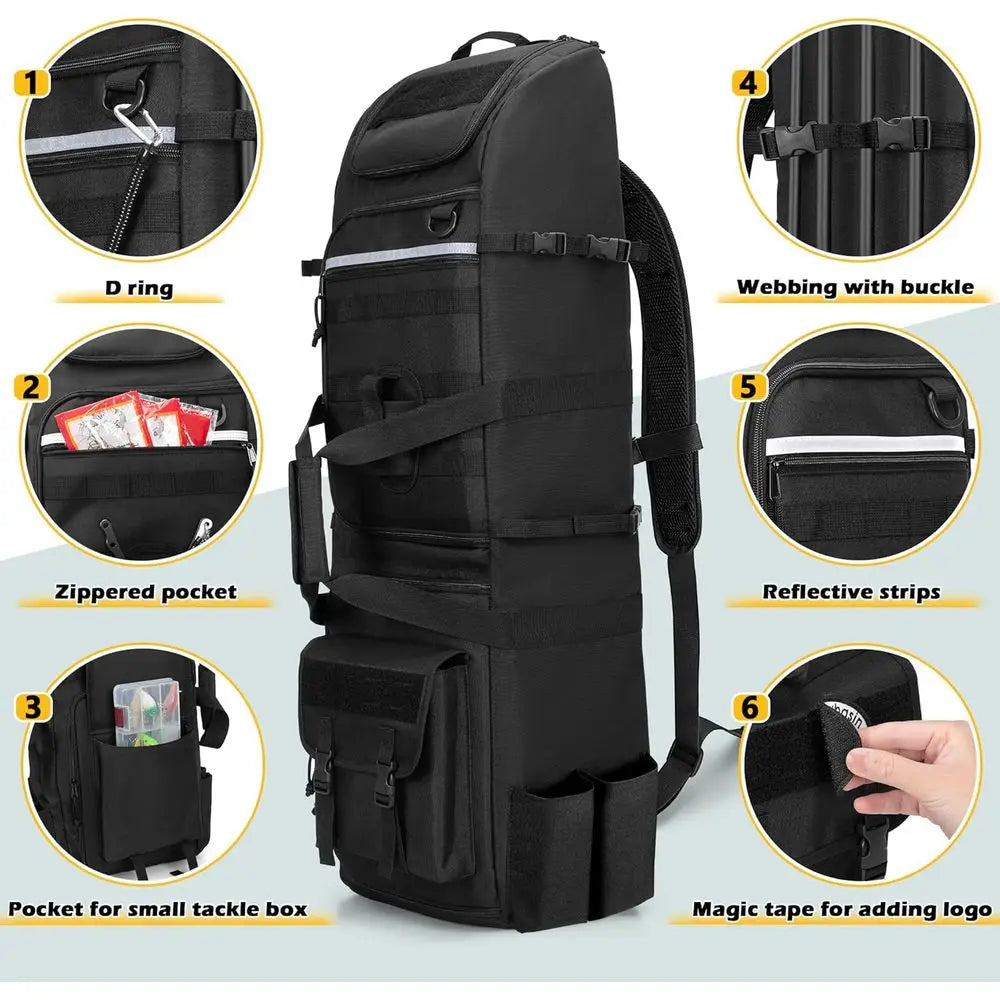 Fishing Rod Backpack With 8 Rod Capacity And Molle System
