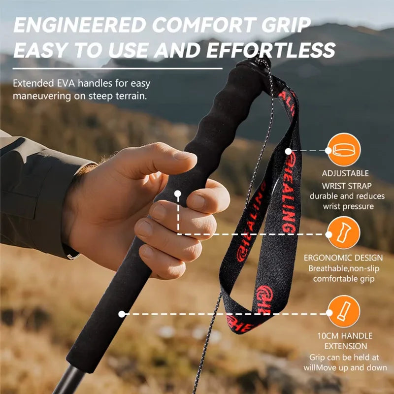 OKHEALING Carbon Fiber Trekking Poles Foldable Hiking Sticks