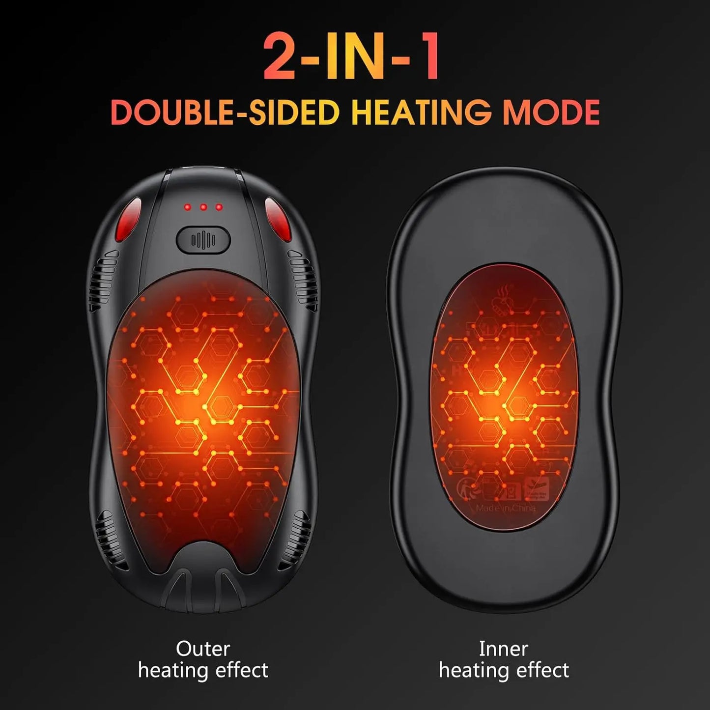 Hand Warmers Rechargeable 10000mAh 2 Pack, Double Side 3 Levels Heating , for Christmas Gifts, Work, Outdoor, Golf, Hunting