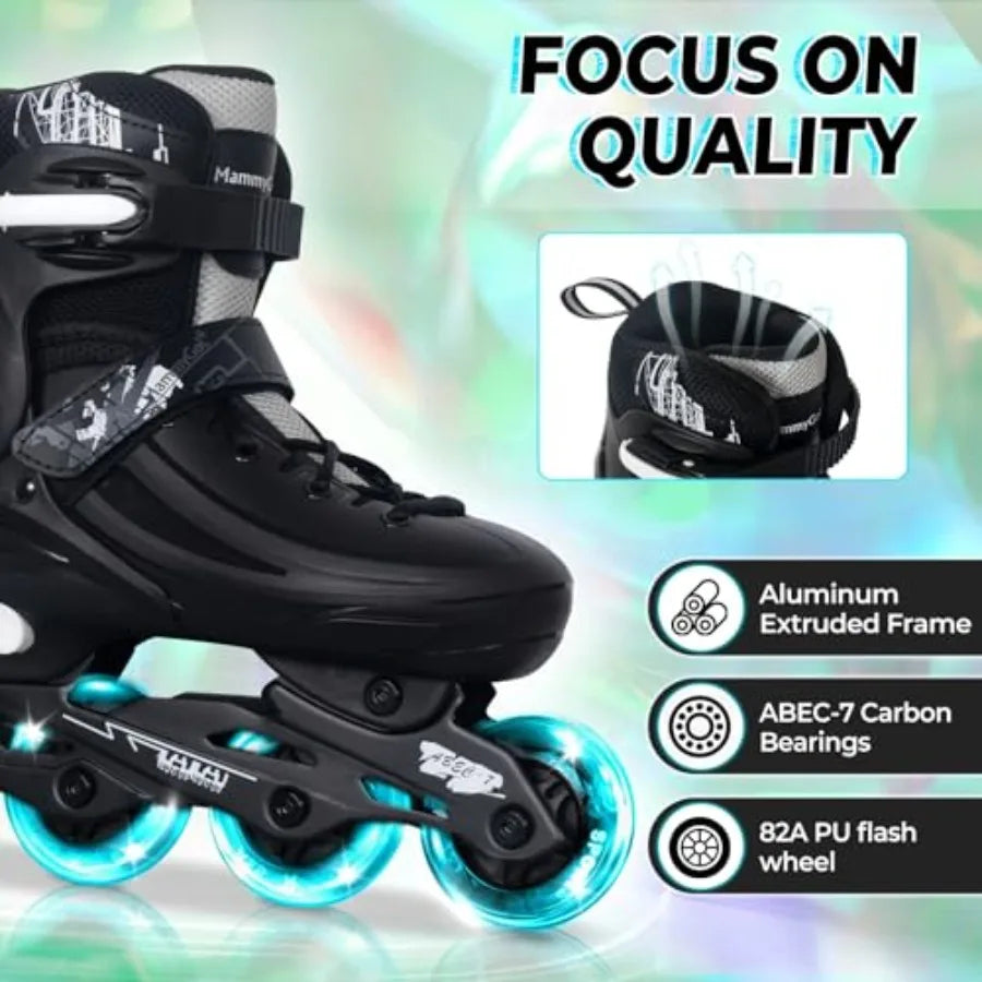 Unisex Adjustable Inline Skates With Light Up Wheels Indoor Outdoor