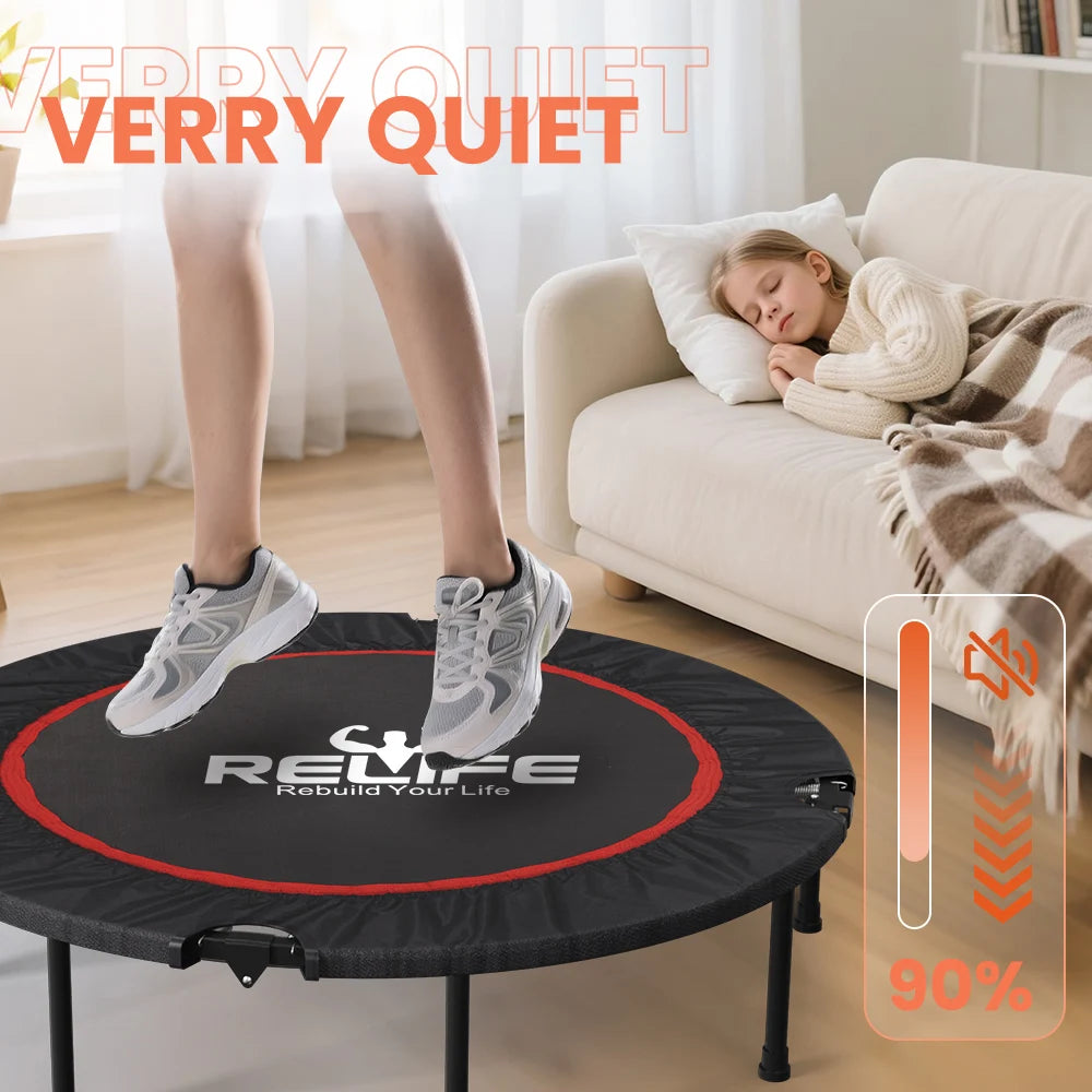 48 Inch Mini Foldable Trampoline With Adjustable 5 Tier Handle Oxford Cushion