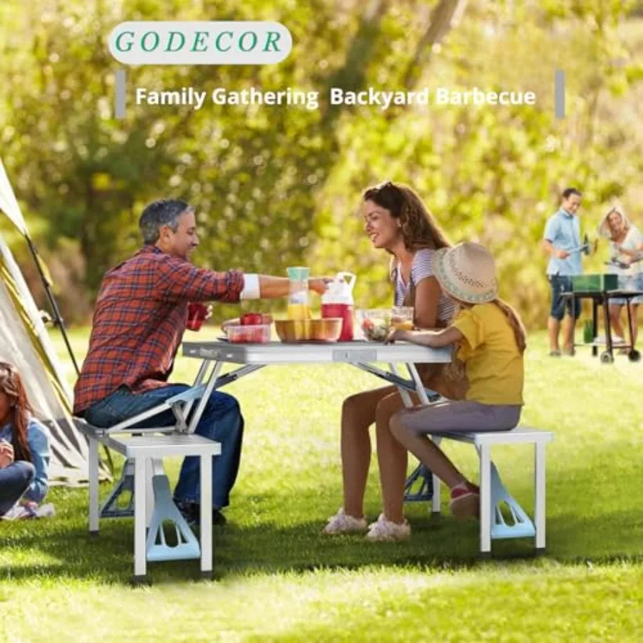 Folding Camping Table With Chairs Aluminum Frame For Outdoor Use