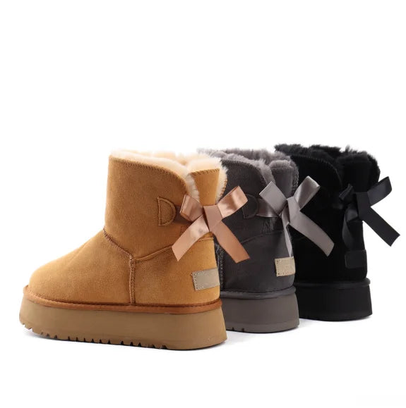 Children Winter Snow Boots with Bow and Thick Platform Sole