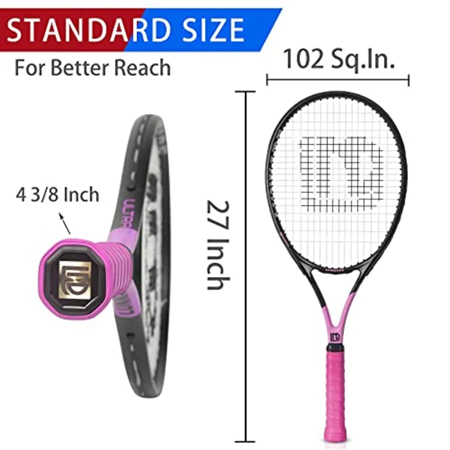Women Tennis Racket Shockproof Carbon Fiber Lightweight Pre Strung