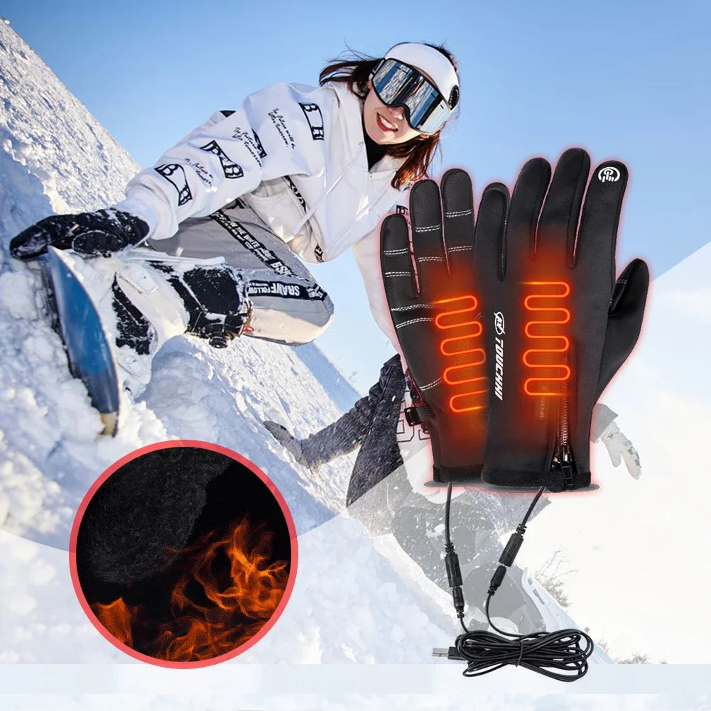 Heated Gloves Eletric Thermal Heat Gloves Winter Warm Touch Screen Skiing Hunting Fishing Waterproof Heated Rechargeable Gloves