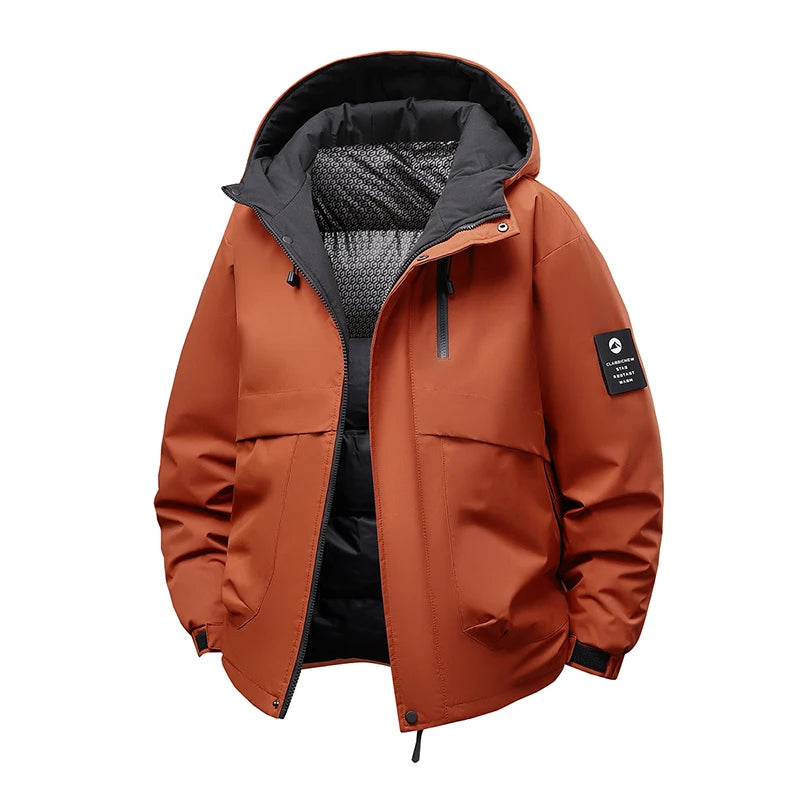 TAUVSEDI Men's Waterproof Windproof Hooded Puffer Jacket for Outdoor Wear