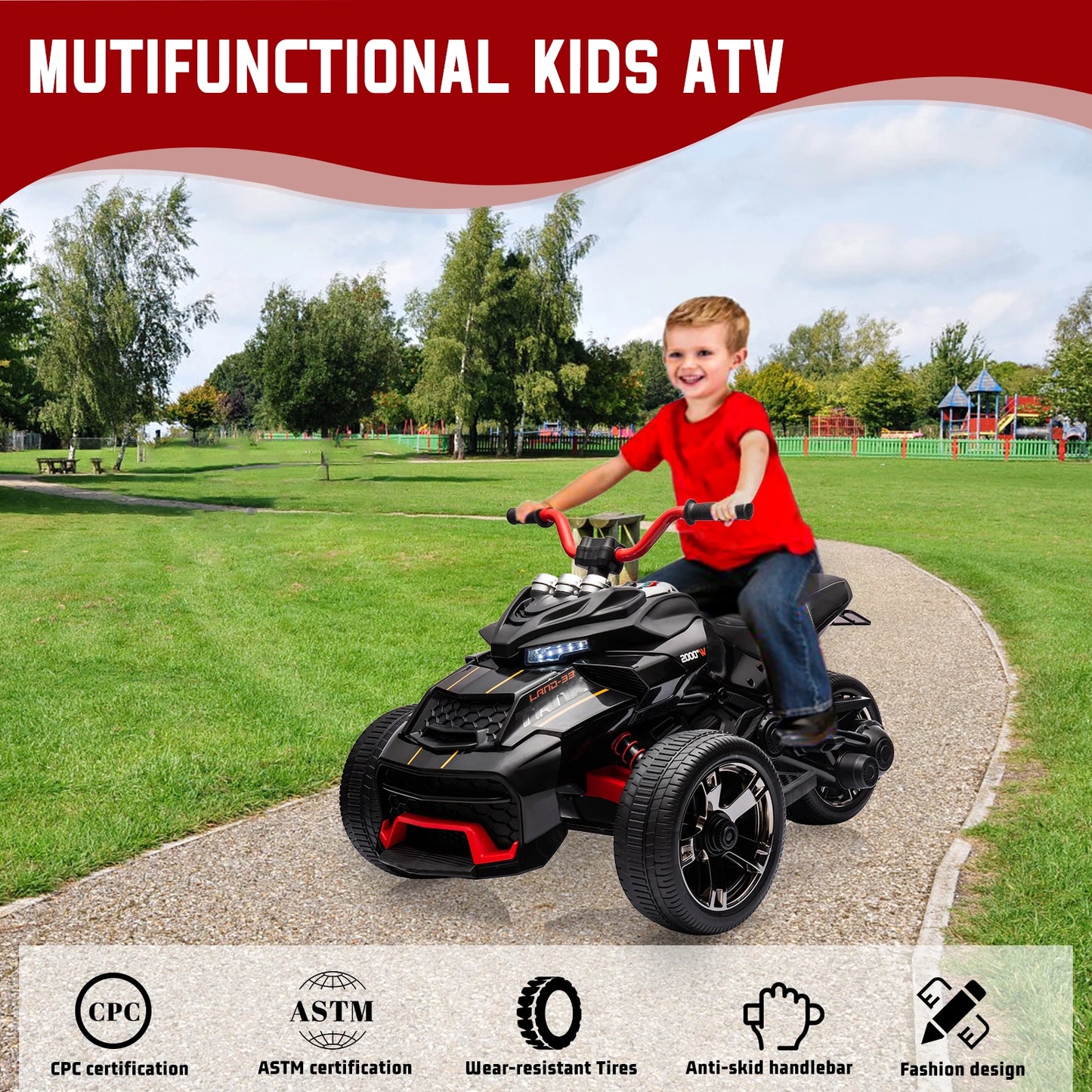 HiMISS 12V Kids Ride On ATV Three Wheel Electric Toy Car With LED Lights
