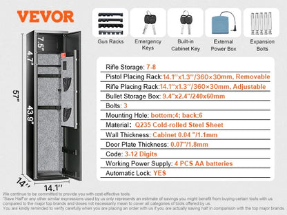 SucceBuy Digital Keypad Rifle Gun Safe with Removable Storage Shelf
