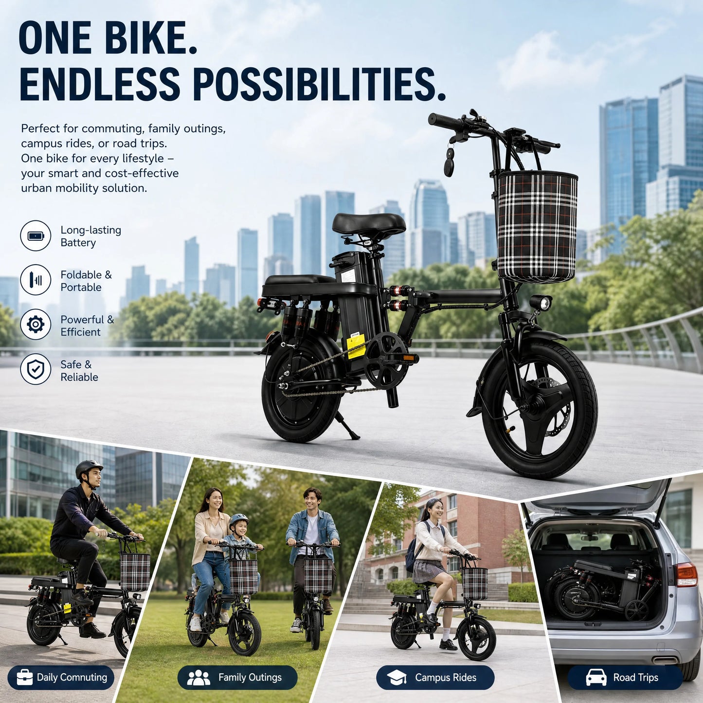 Portable Folding Electric Bike 350W 36V Lithium Battery Urban Commuter