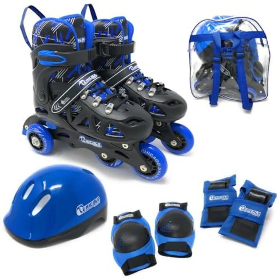 Inline Training Roller Skates With Wrist Guards And Kneepads