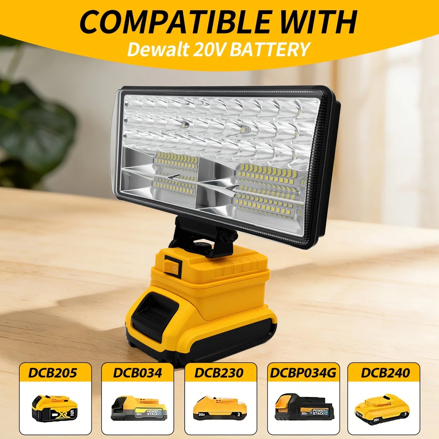 Outdoor LED Spotlight With Dual USB Ports For Dewalt 20V