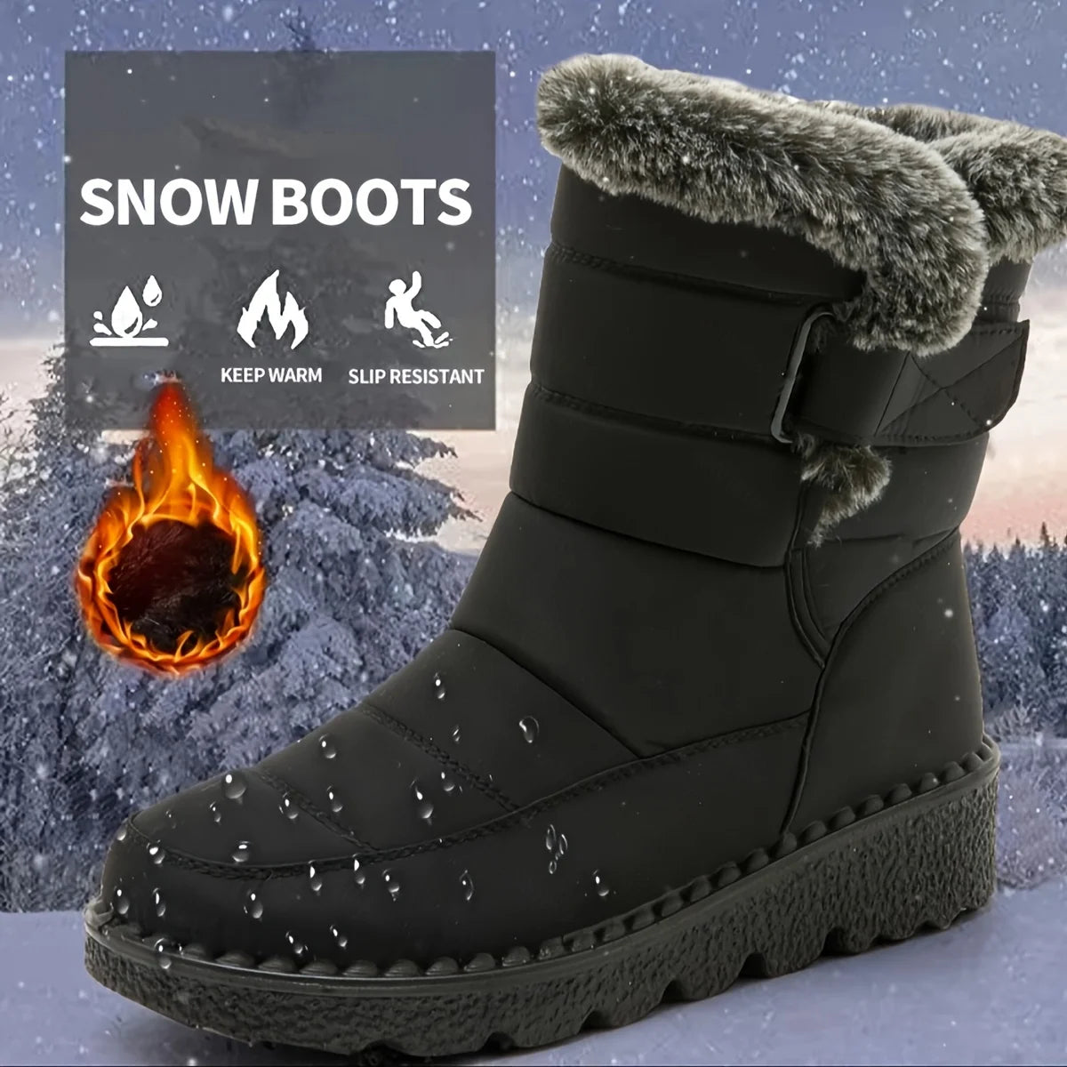 Women Winter Mid Calf Snow Boots Waterproof Plush Lined
