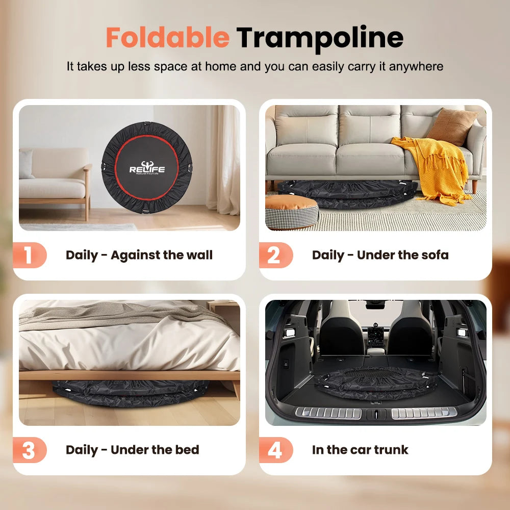 48 Inch Mini Foldable Trampoline With Adjustable 5 Tier Handle Oxford Cushion