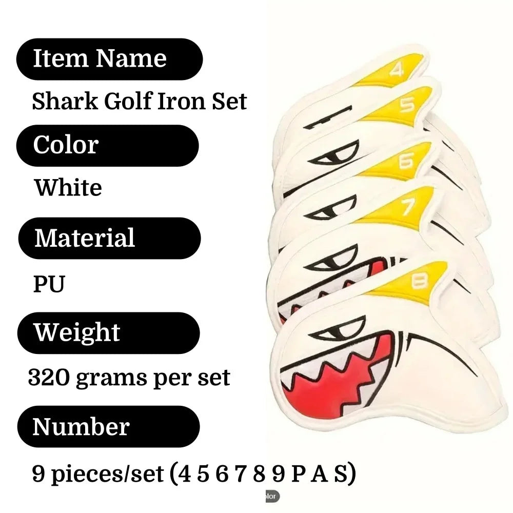 Shark Golf Iron Head Covers Set PU Leather Club Protection