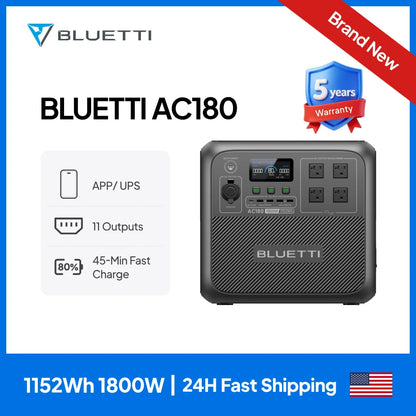 BLUETTI AC180 Solar Portable Power Station 1800W 1152Wh Generator