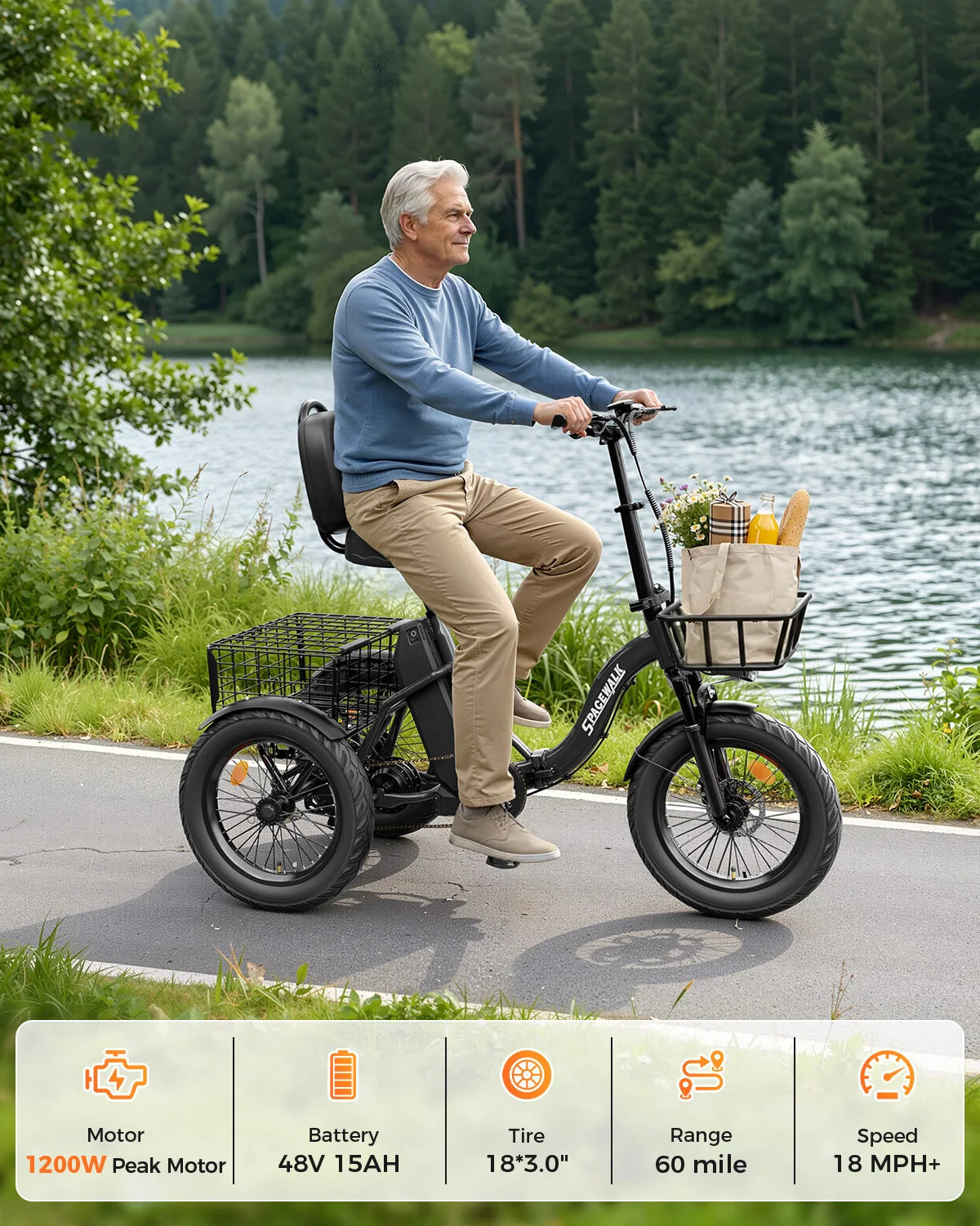 Eilleo Spacewalk Folding Electric Trike With 1200W Motor
