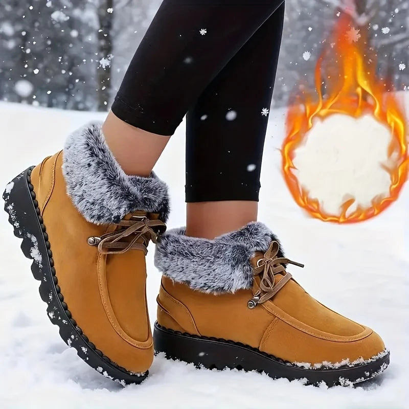 Women Suede Winter Ankle Snow Boots With Furry And Rubber Soles