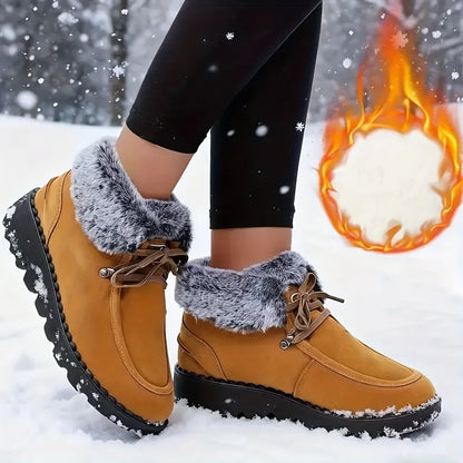 Women Suede Winter Ankle Snow Boots With Furry And Rubber Soles