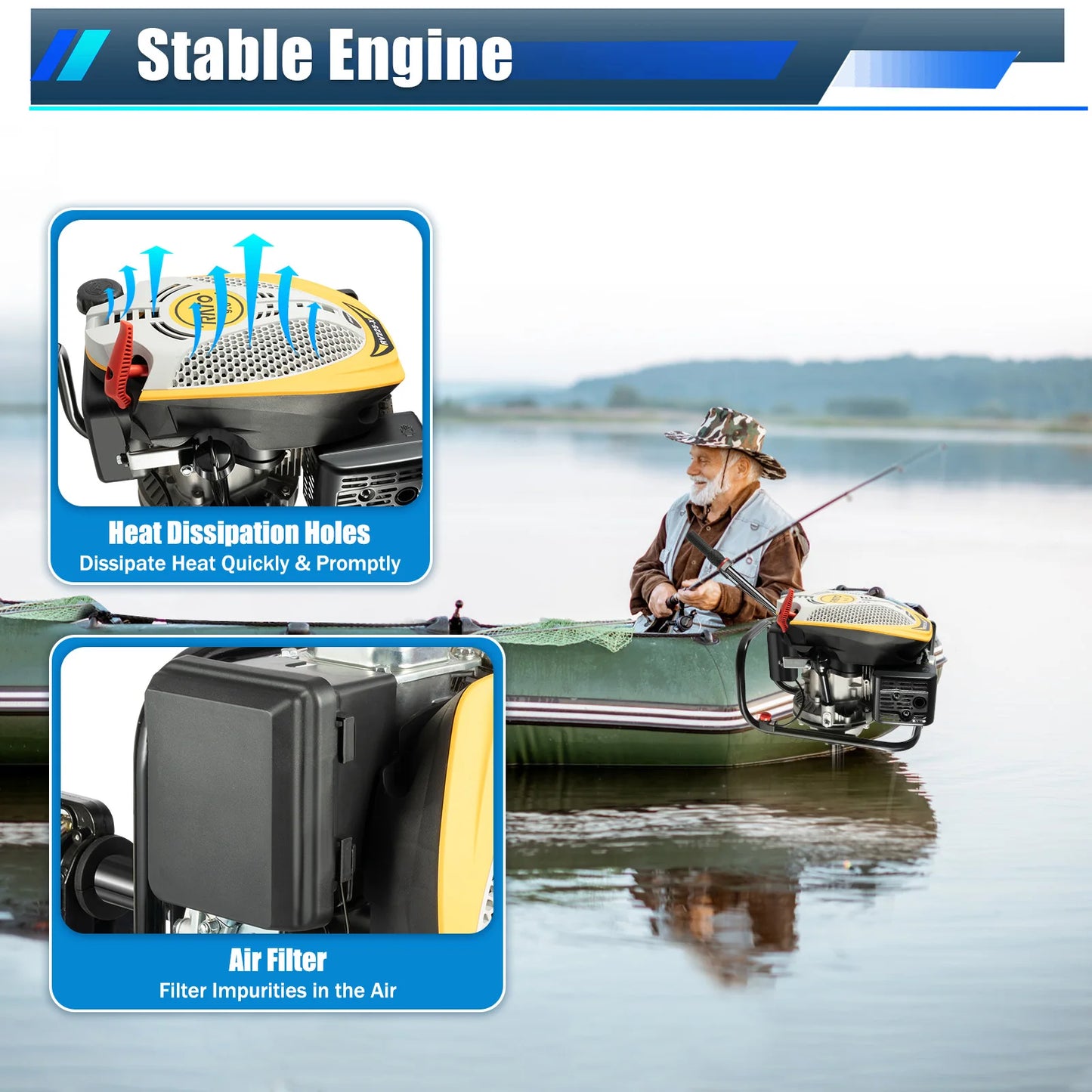 High-Quality 4-Stroke Boat Motor -  9HP Air-Cooled Hand-Start Marine Outboard with 360° Steering & Stepless Speed