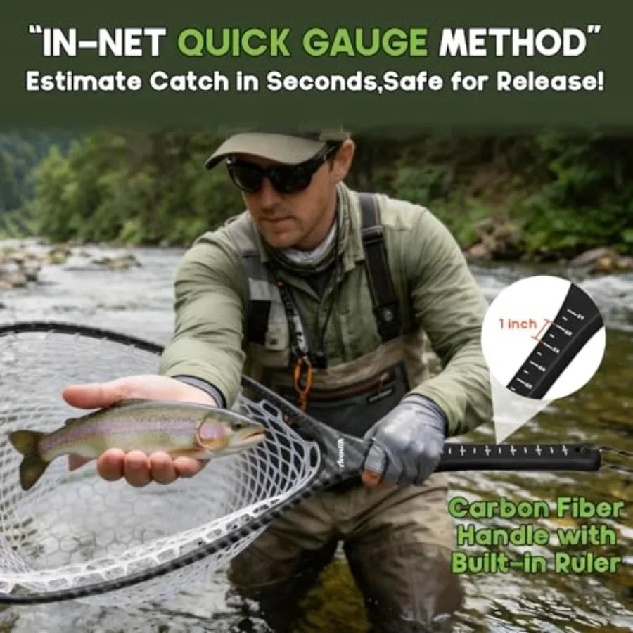 Fly Fishing Landing Net for Trout with Carbon Fiber Frame