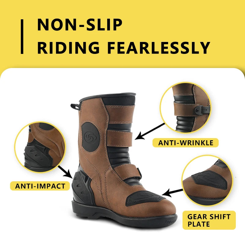 Professional Leather And Rubber Ankle Motorcycle Boots