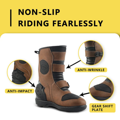 Professional Leather And Rubber Ankle Motorcycle Boots