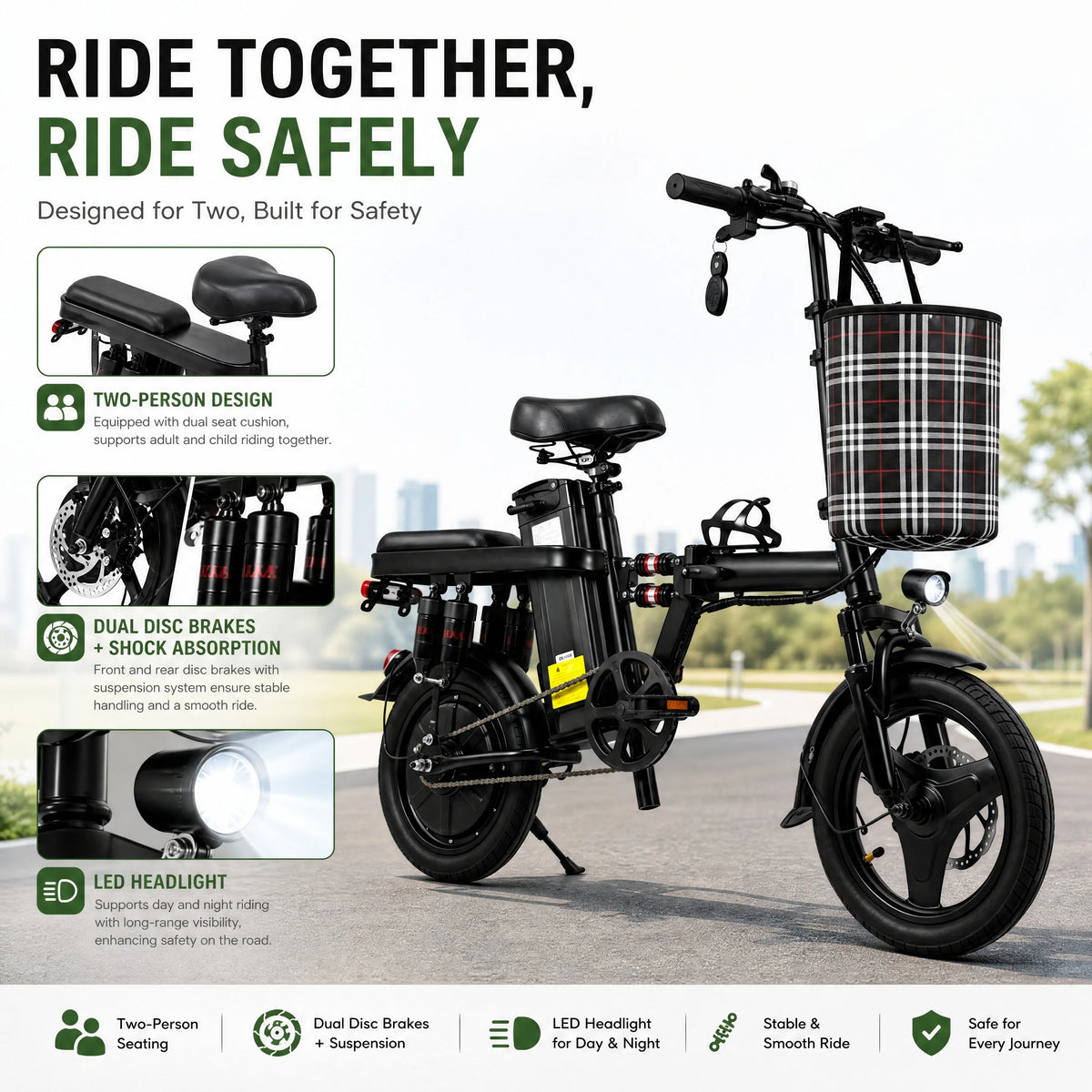 Portable Folding Electric Bike 350W 36V Lithium Battery Urban Commuter