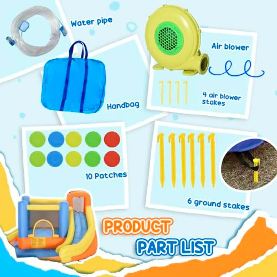 Outdoor Inflatable Water Slide 5-In-1 Bouncy Castle With Pool