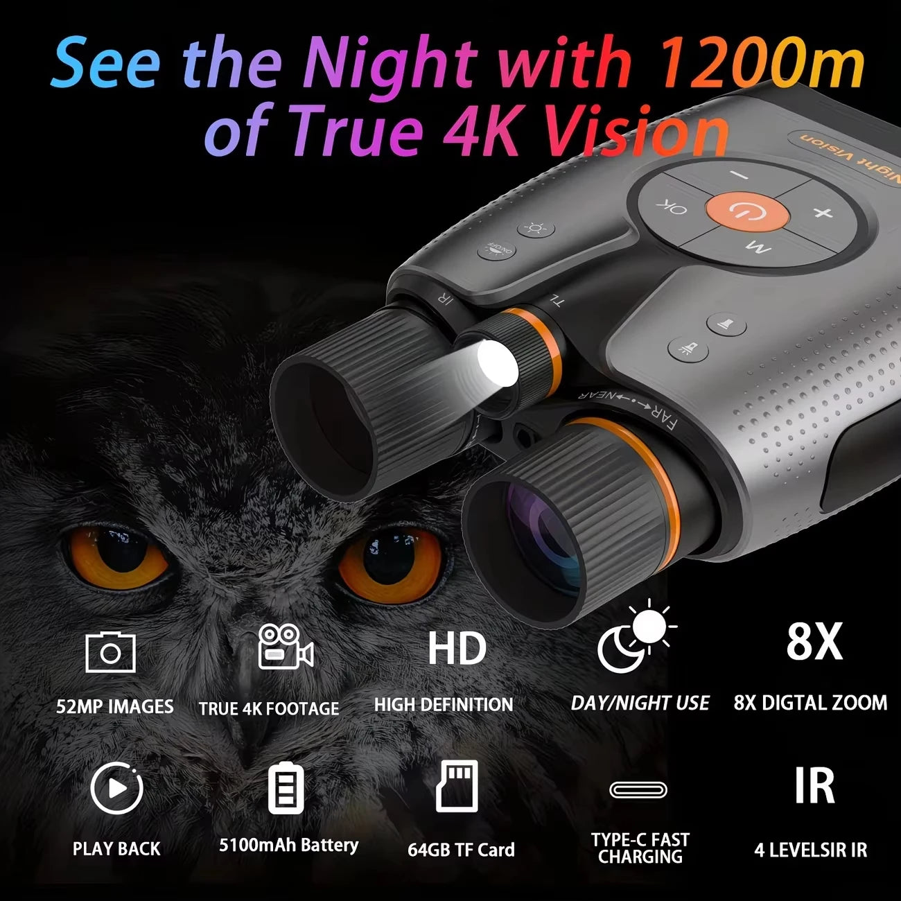 GOYOJO 4K Night Vision Binoculars with App Control and Display