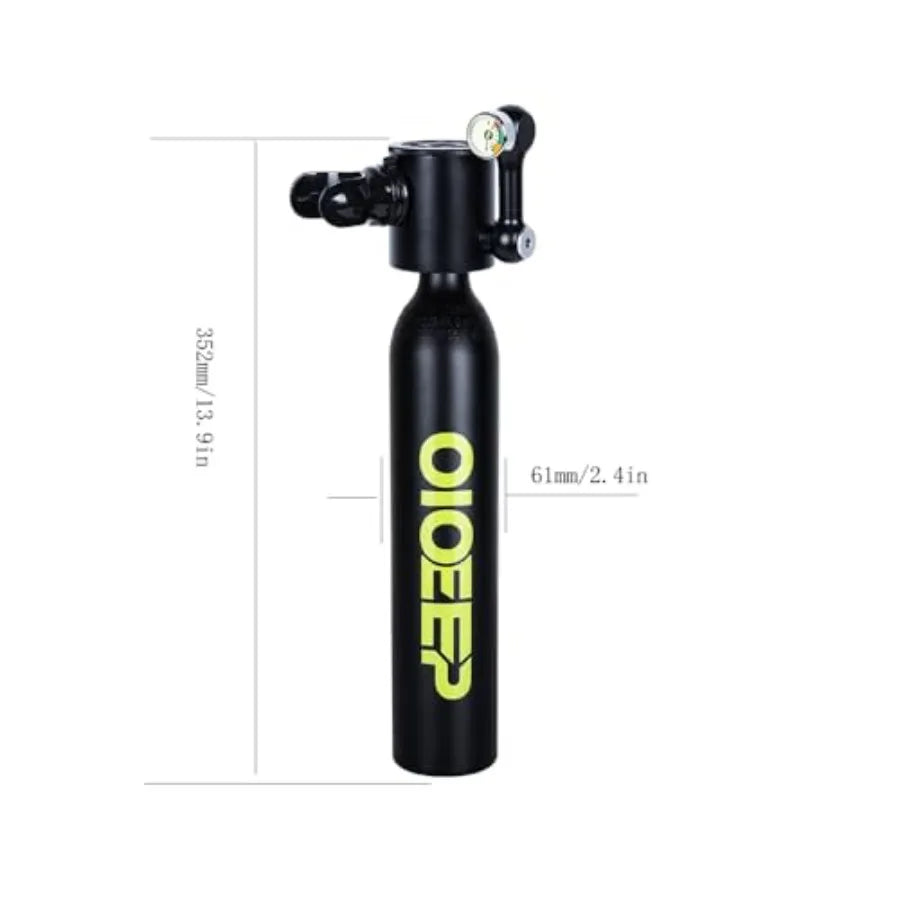 Recreational diving: aluminum mini scuba tank with sub-mask black 0.5L portable lung tank with mouthpiece for underwater breath