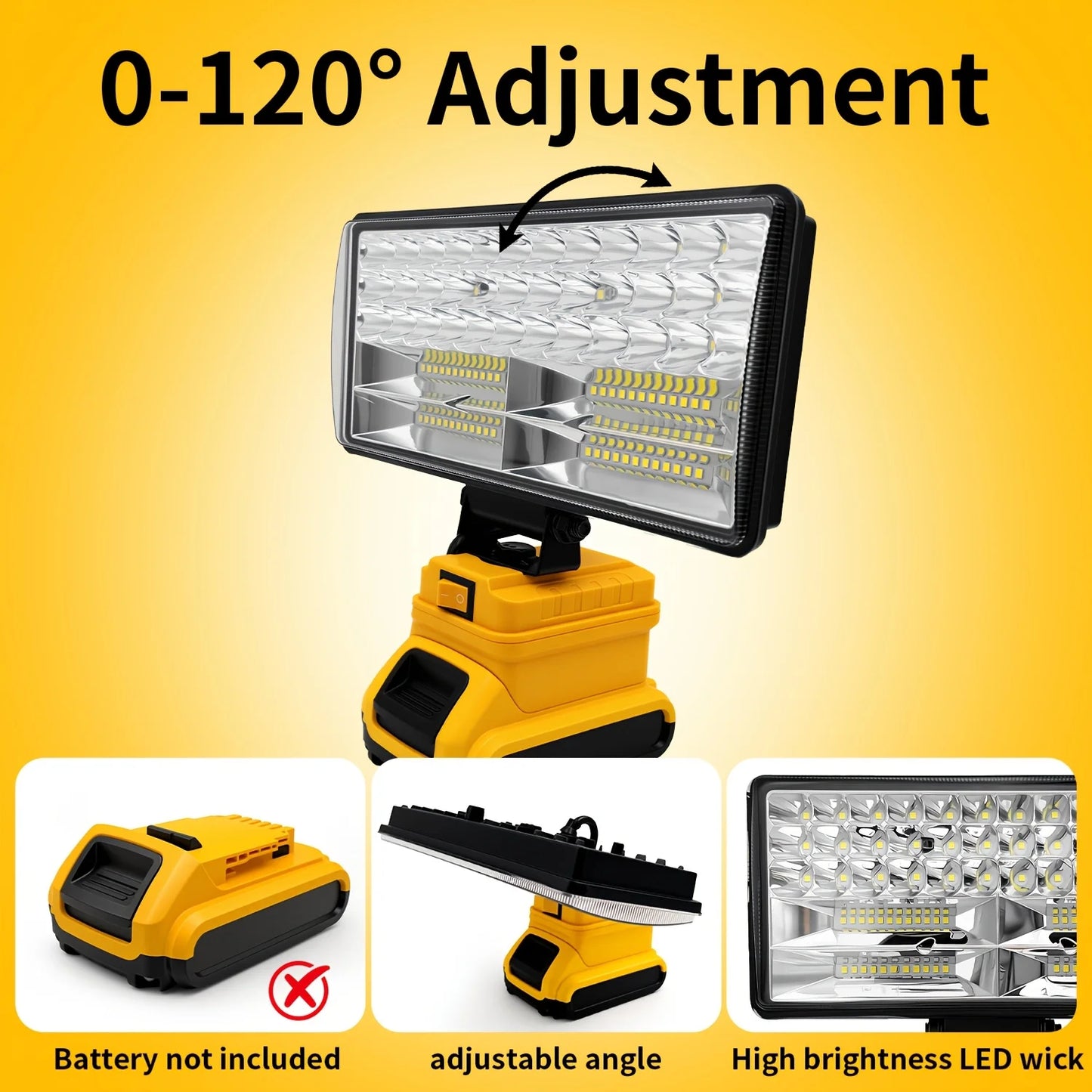 Outdoor LED Spotlight With Dual USB Ports For Dewalt 20V