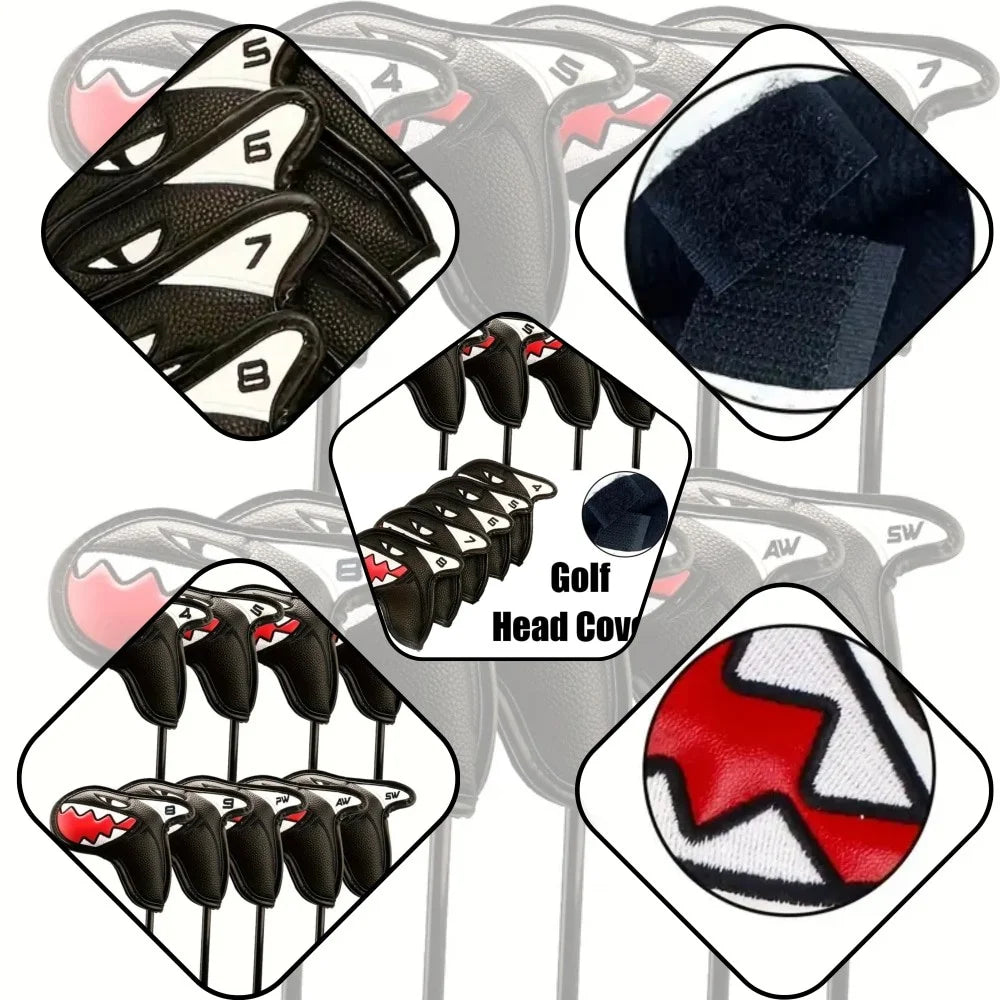 Shark Golf Iron Head Covers Set PU Leather Club Protection