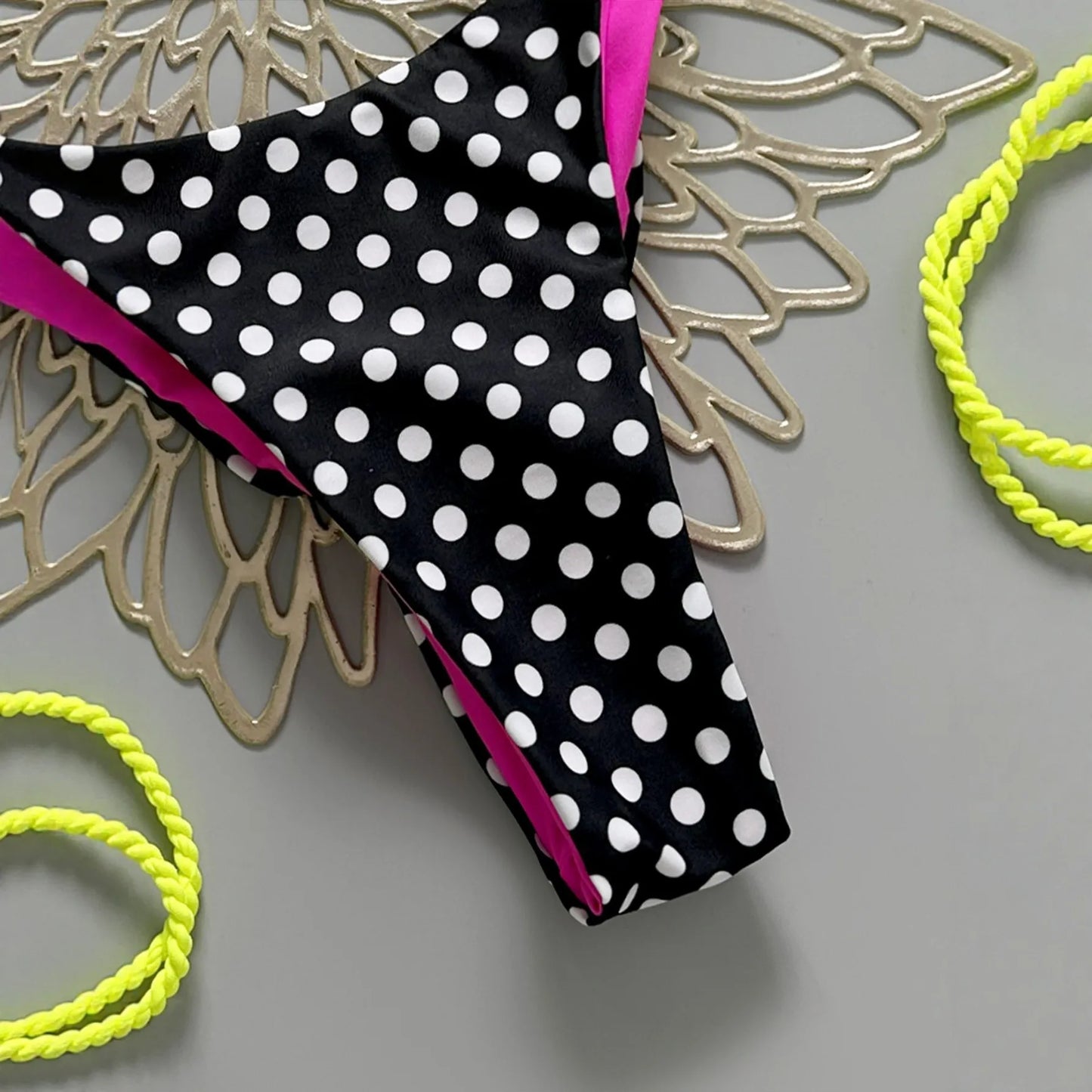 Polka Dot Two Piece Bikini Set Halter Top String Tie Side Swimwear