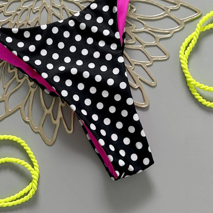 Polka Dot Two Piece Bikini Set Halter Top String Tie Side Swimwear
