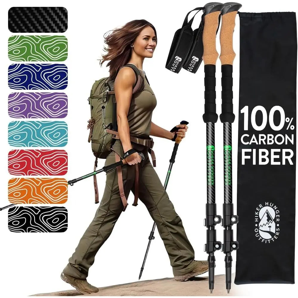 Ultra Strong Collapsible Trekking Poles Carbon Fiber With Cork Grips
