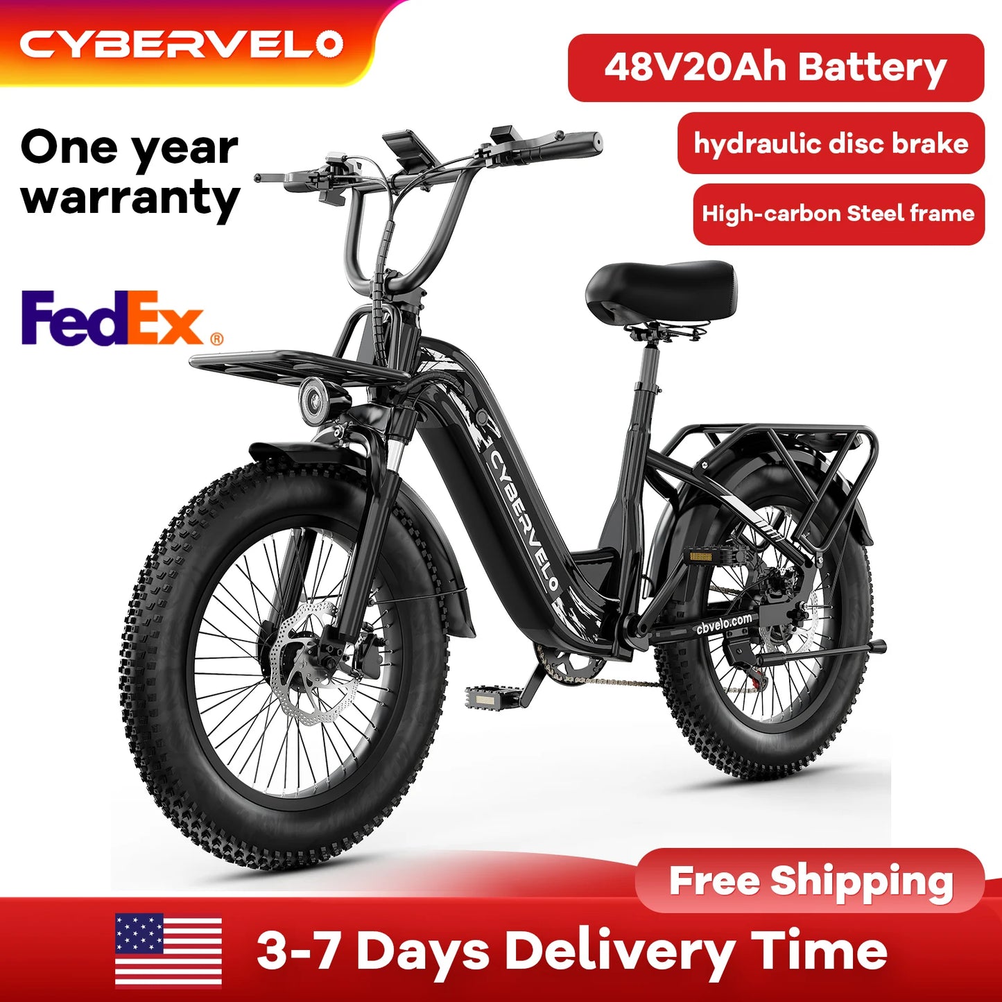 Cybervelo EK8 1000W Electric Bike 48V 20Ah Fat Tire