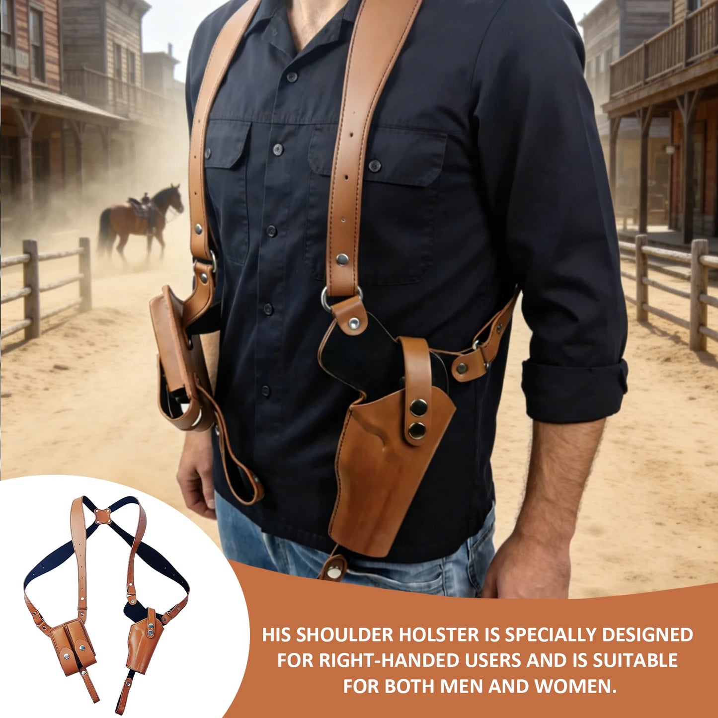 Leather  Stealth Pistol Holster with Double Magazine Pouch Adjustable Vertical Concealed Holster Fit 1911 92 92G Most Kinds of Pistols (Brown)