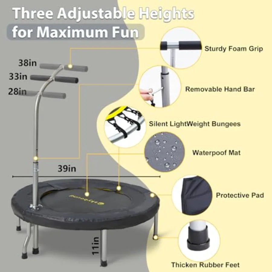 Indoor Fitness Trampoline For Adults And Kids Foldable Steel Frame