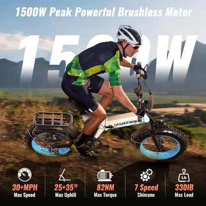 Folding Electric Fat Tire Bike 1500W Motor With Removable Battery